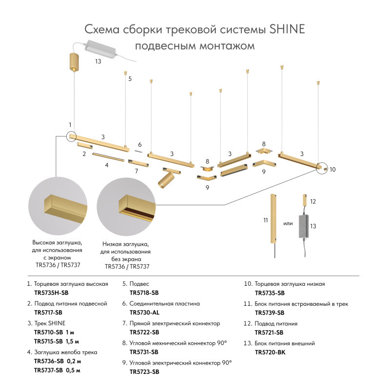 Шинопровод магнитный накладной/подвесной Denkirs Shine Base TR5716-SB в Санкт-Петербурге