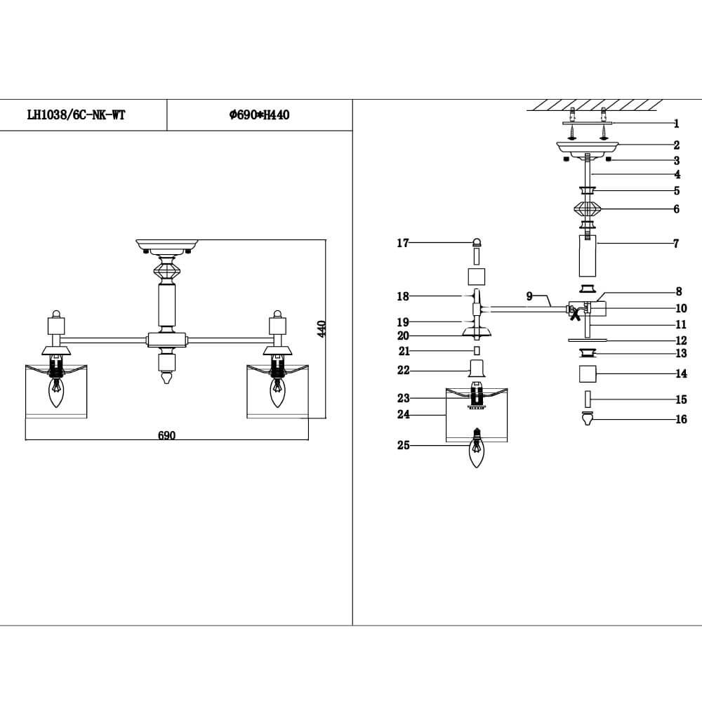 Потолочная люстра Lumien Hall Vivien LH1038/6C-NK-WT в Санкт-Петербурге