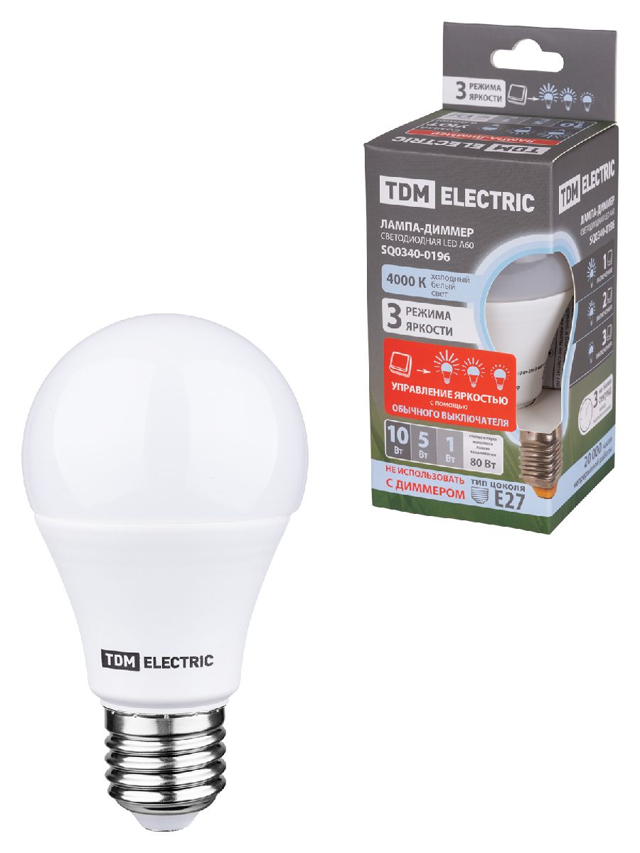 Лампа светодиодная диммируемая TDM Electric E27 10W 4000K прозрачная SQ0340-0196 в Санкт-Петербурге