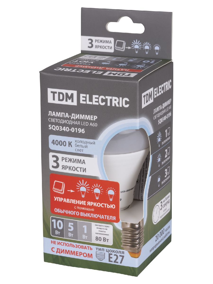 Лампа светодиодная диммируемая TDM Electric E27 10W 4000K прозрачная SQ0340-0196 в Санкт-Петербурге