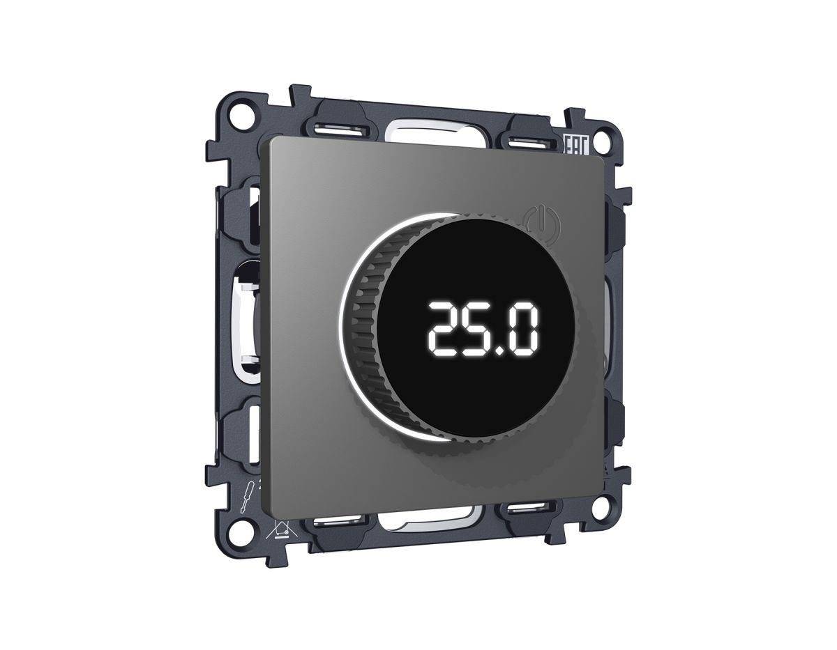 Комплект механизма терморегулятора с цифровым дисплеем с подсветкой и датчиком для теплого пола Alfa Антрацит серый Quant Ambrella Volt MA655810 (AP6558, VM1385) в Санкт-Петербурге