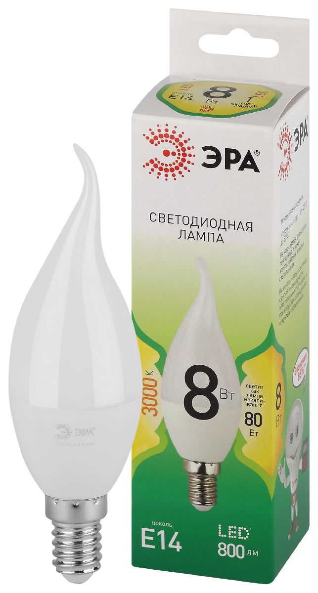 Лампа светодиодная Эра LED BXS-8W-830-E14 GL 3000K свеча на ветру Б0067103 в #REGION_NAME_DECLINE_PP#
