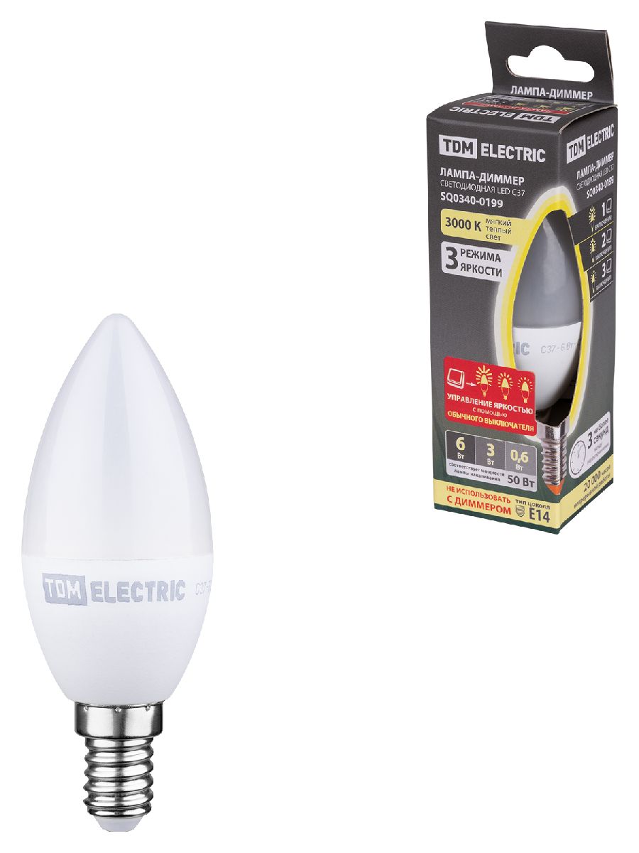 Лампа светодиодная диммируемая TDM Electric Е14 6W 3000K прозрачная SQ0340-0199 в Санкт-Петербурге