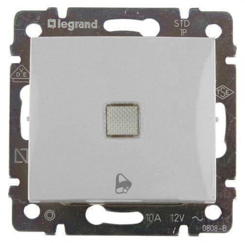 Выключатель кнопочный одноклавишный Legrand Valena 10A 250V с подсветкой Звонок алюминий 770215 в Санкт-Петербурге