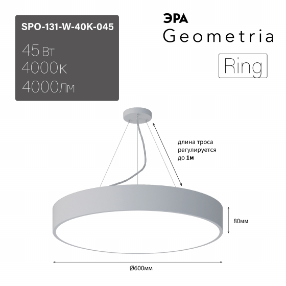 Подвесной светильник Эра Geometria SPO-131-W-40K-045 Б0058900 в Санкт-Петербурге