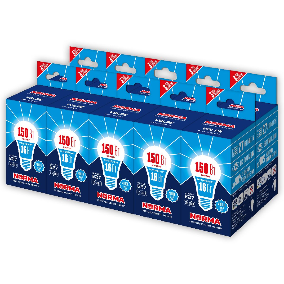 Лампа светодиодная Volpe Norma LED-A60-16W/NW/E27/FR/NR Набор из 10штук UL-00012499 в Санкт-Петербурге