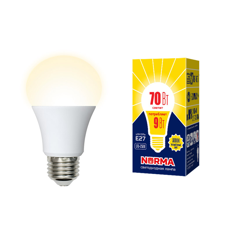 Лампа светодиодная Volpe Norma LED-A60-9W/3000K/E27/FR/NR картон UL-00005622 в Санкт-Петербурге