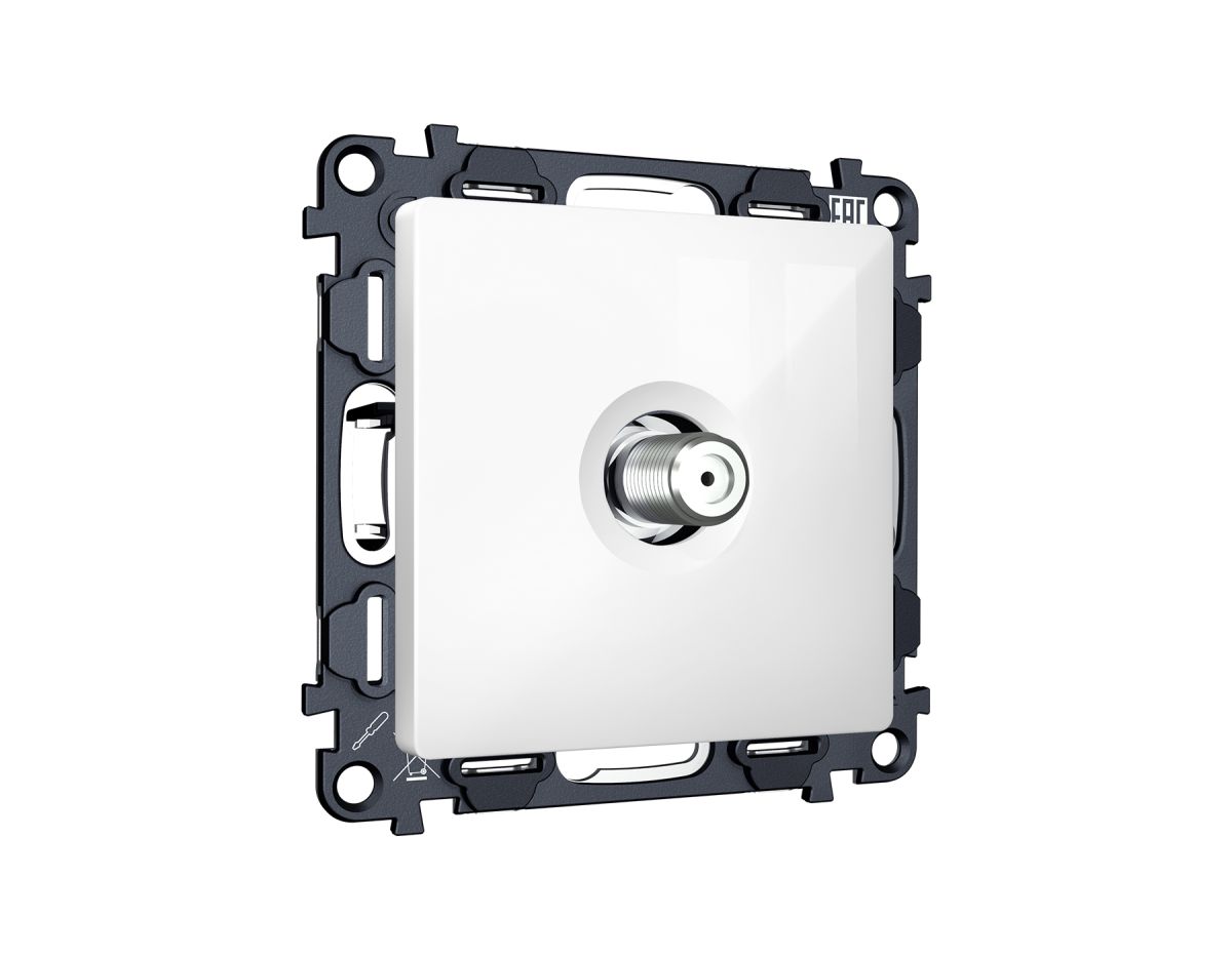 Комплект механизма TV розетки SAT 5-2400MHz 3.5dB Alfa Белый глянец Quant Ambrella Volt MA113050 (AP1130, VM215) в Санкт-Петербурге