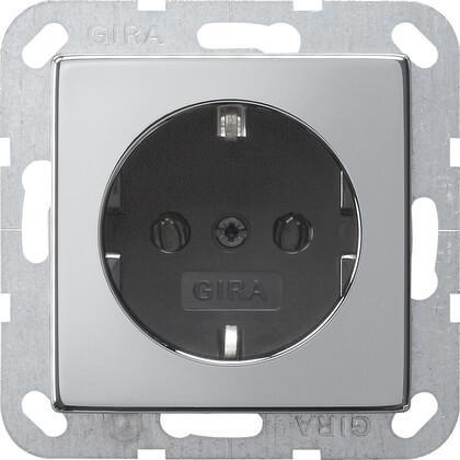 Розетка Gira System 55 Schuko с/з 16A 250V безвинтовой зажим хром/черный 0188605 в Санкт-Петербурге