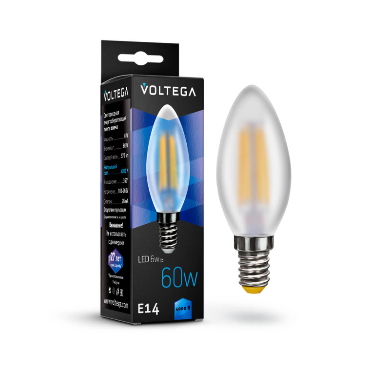 Лампа светодиодная Voltega E14 6W 4000К матовая VG10-CW2E14cold6W-F 7026 в Санкт-Петербурге