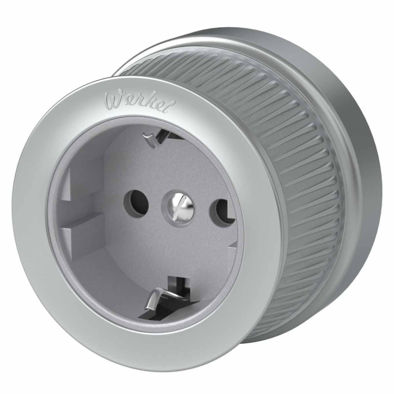Розетка Werkel с заземлением и шторками Ретро матовый хром WL19-10-02 4690389143458 в Санкт-Петербурге