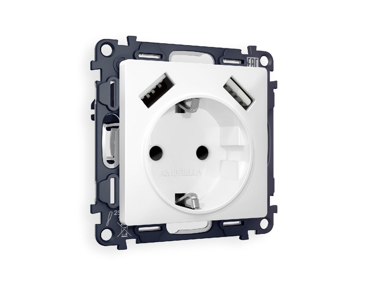 Комплект механизма розетки 2USB A+A 18W (быстрая зарядка) с/з Ambrella Volt Alfa MA129010 в Санкт-Петербурге