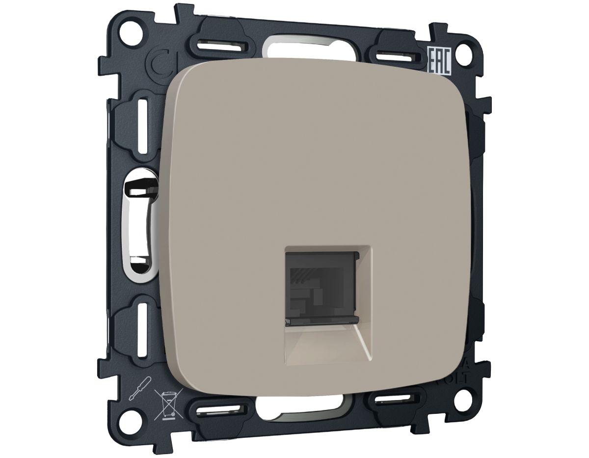 Комплект механизма компьютерной розетки Ambrella Volt RJ-45 (8P8C) CAT6A экранированной с автоматической защитной шторкой OMEGA MO372005 Серо-бежевый матовый QUANT (OP3720, VM185) в Санкт-Петербурге