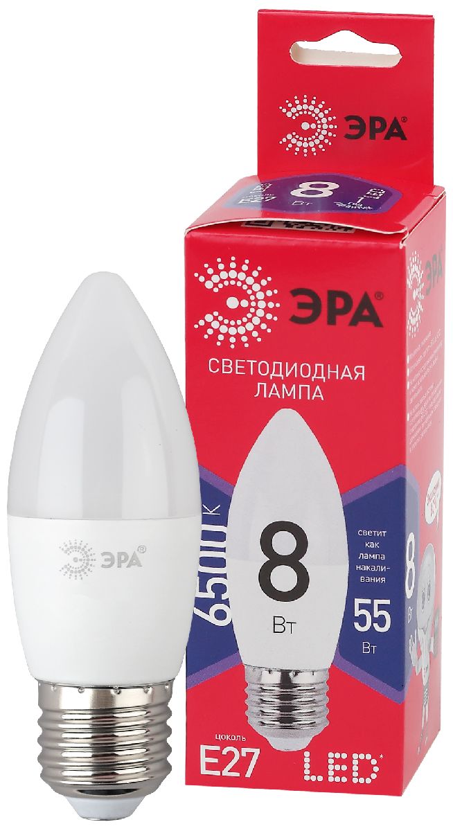 Лампа светодиодная Эра E27 8W 6500K LED B35-8W-865-E27 R Б0045342 в Санкт-Петербурге