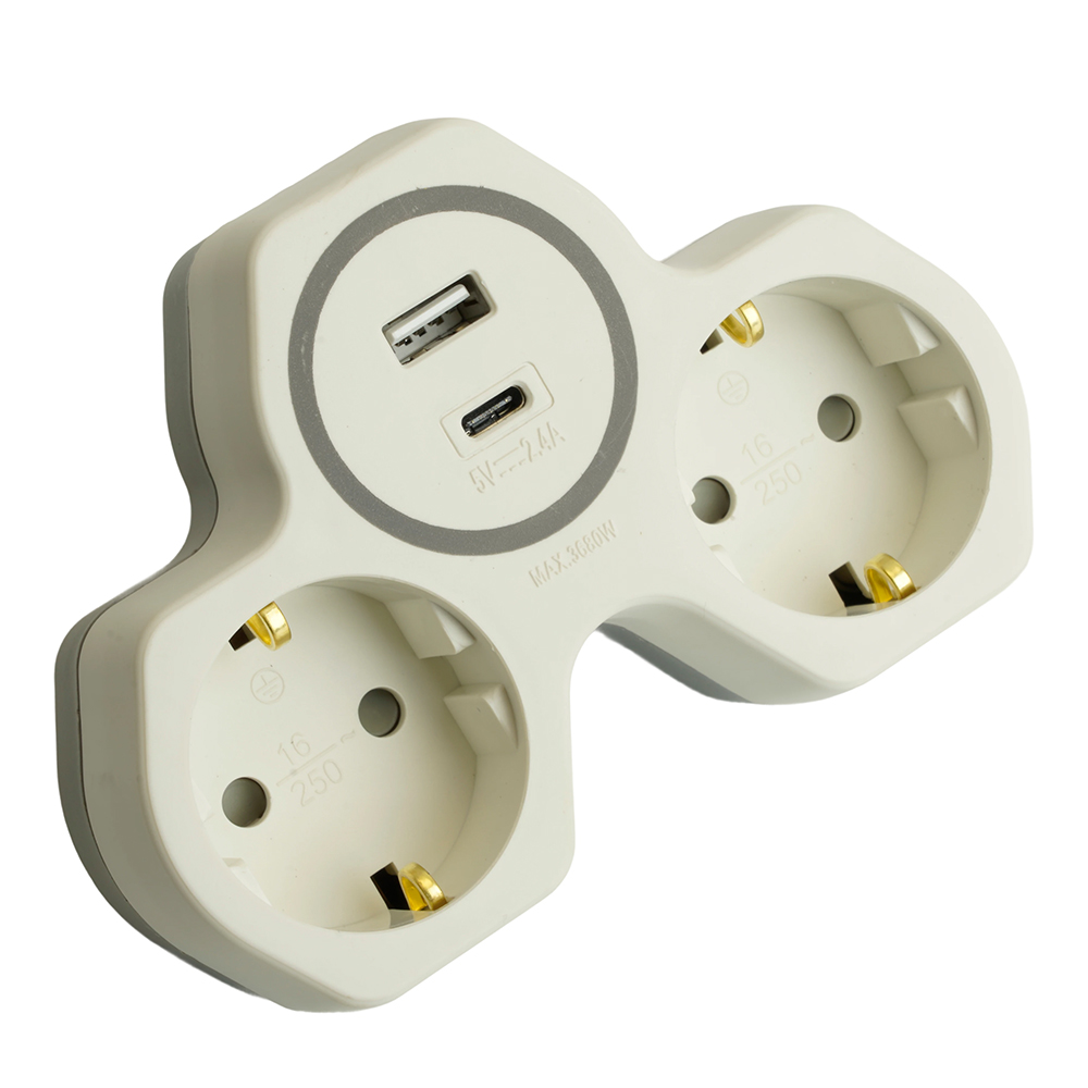 Разветвитель сетевой 2-местный с/з и USB+Type C Stekker ADP16-15-20 50071 в Санкт-Петербурге