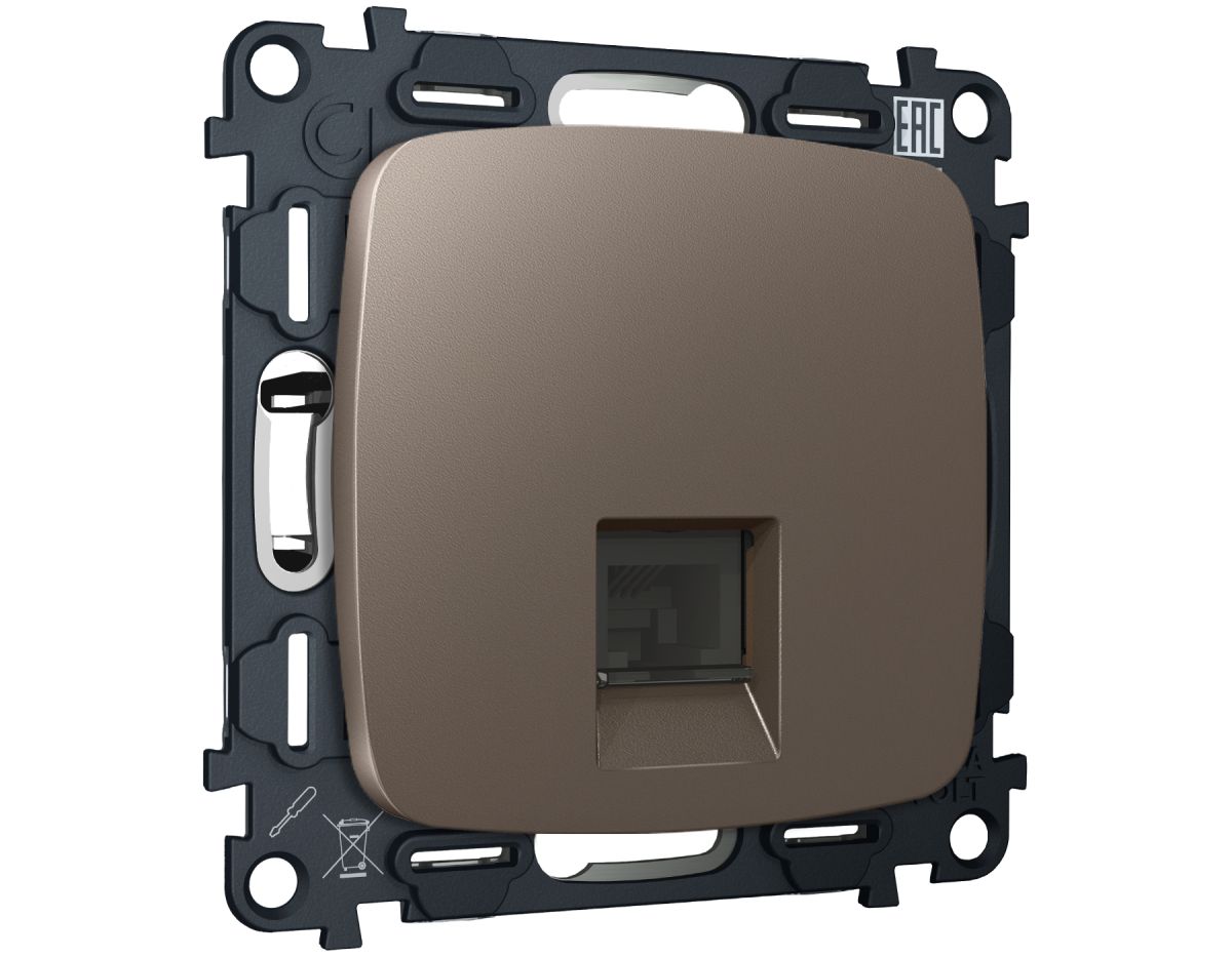 Комплект механизма компьютерной розетки Ambrella Volt RJ-45 (8P8C) CAT6A экранированной с автоматической защитной шторкой OMEGA MO642005 Темная бронза матовый QUANT (OP6420, VM185) в Санкт-Петербурге
