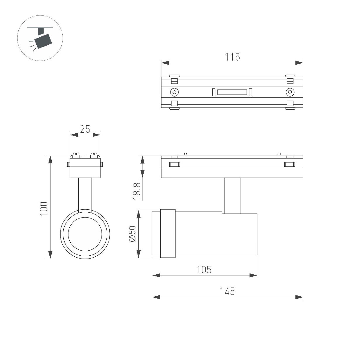 Трековый магнитный светильник Arlight MAG-VIBE-SPOT-ZOOM-R47-10W Day4000 (BK, 20-55 deg, 48V) 044482 в Санкт-Петербурге