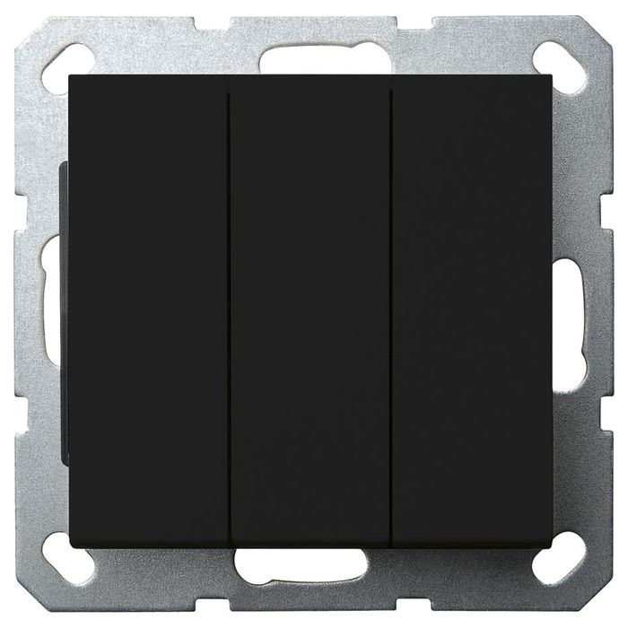 Выключатель трехклавишный Jasmart с накладкой 10A 250V черный матовый (soft touch) G3031PB в Санкт-Петербурге
