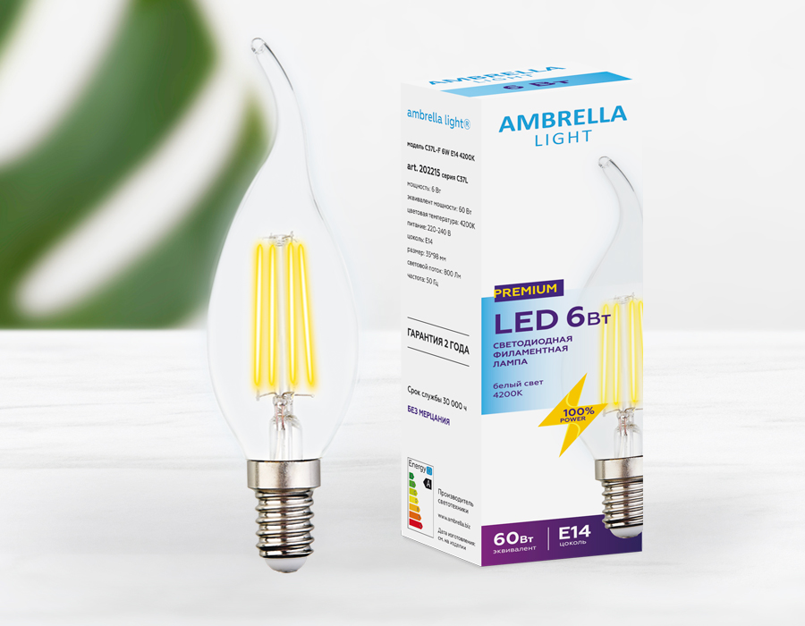 Филаментная cветодиодная лампа Ambrella Light Filament C37L E14 6W 4200K 202215 в Санкт-Петербурге