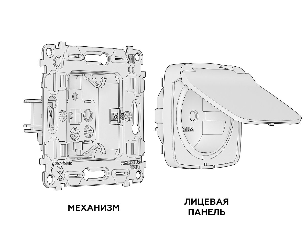 Комплект механизма розетки с/з со шторками и крышкой Ambrella Volt Omega MO308010 в Санкт-Петербурге