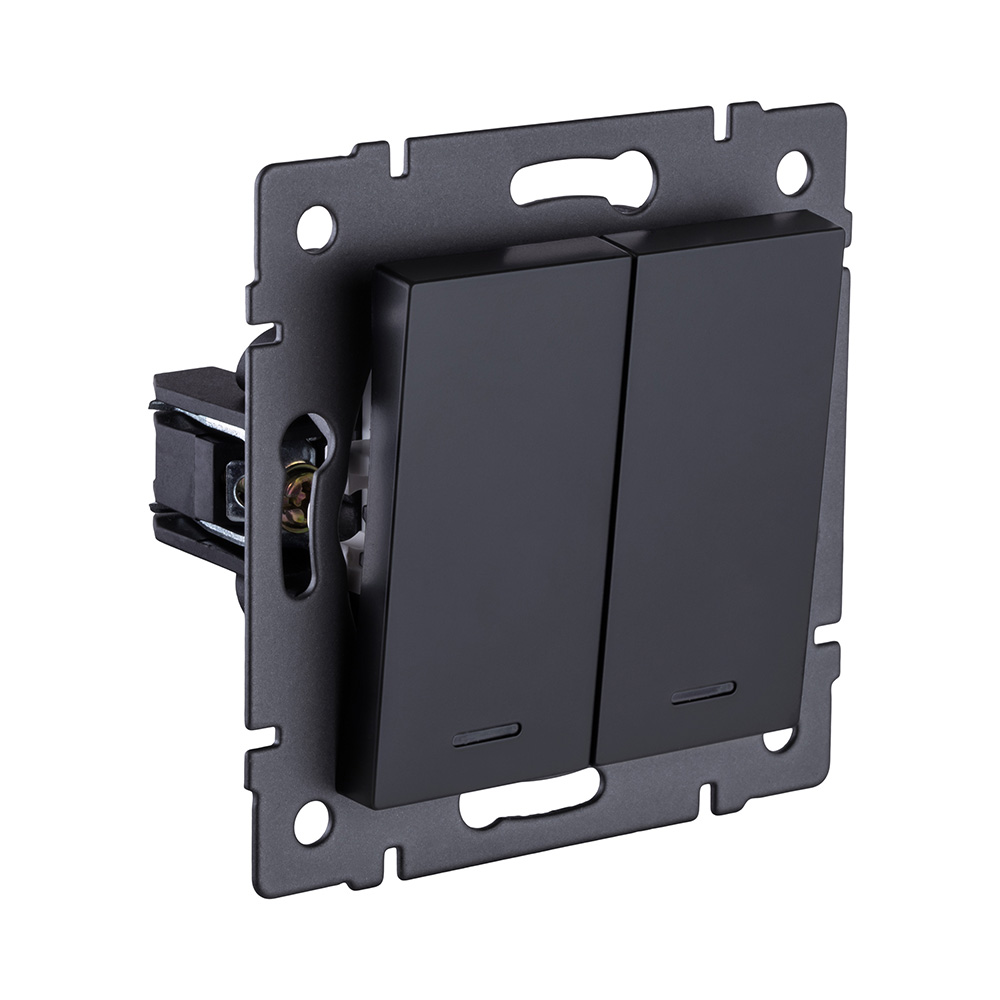 Выключатель 2-клавишный 10А/250В с LED подсветкой, черный матовый Kollinger REA-S-008BM для Aspekt, Eleganz, Reflex в Санкт-Петербурге