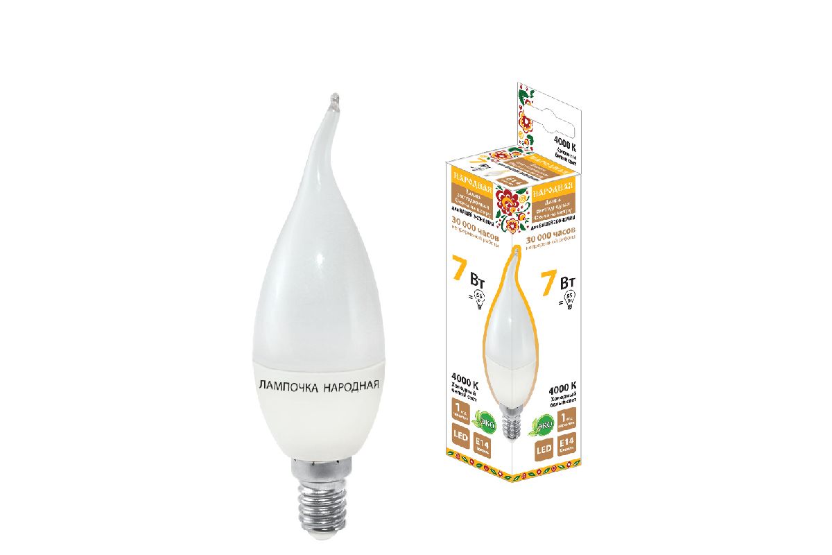 Лампа светодиодная TDM Electric Народная Е14 7W 4000K матовая SQ0340-0190 в Санкт-Петербурге