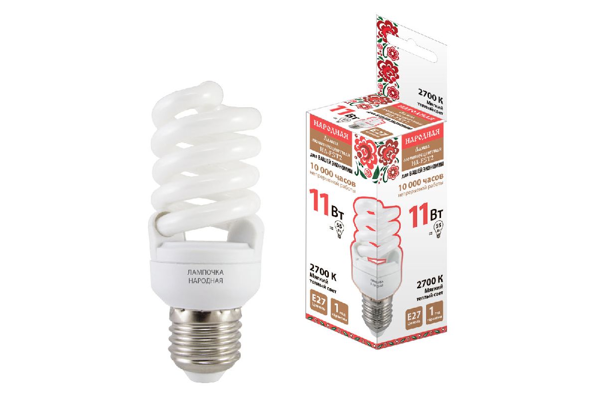 Лампа люминесцентная TDM Electric Народная E27 11W 2700K матовая SQ0347-0019 в Санкт-Петербурге