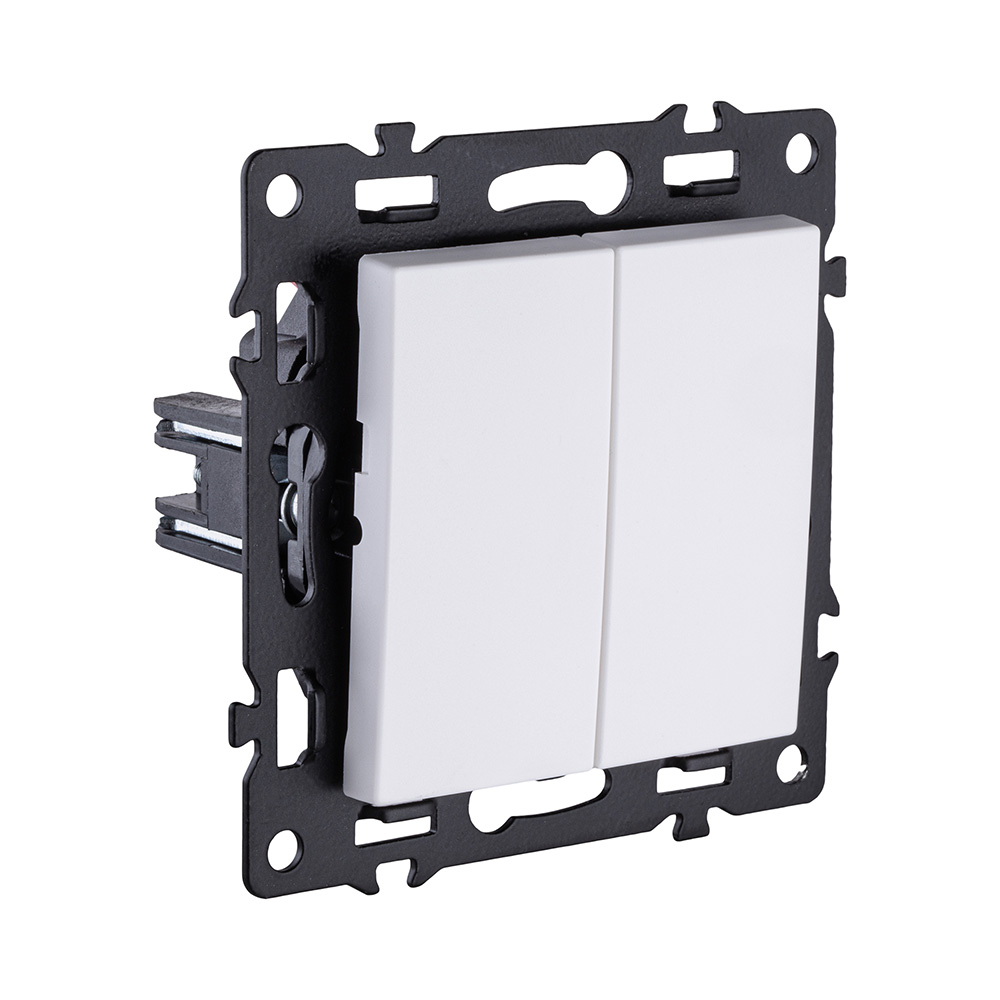 Выключатель 2-клавишный проходной 10А/250В, белый Kollinger Asthetik AS-005WH в #REGION_NAME_DECLINE_PP#