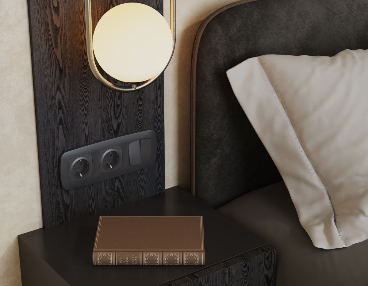 Комплект механизма 2-клавишного перекрестного выключателя Ambrella Volt 10A-250V OMEGA MO903030 Графит soft touch QUANT (OP9030, VM125) в Санкт-Петербурге