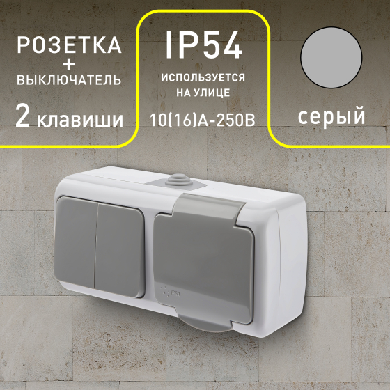 Блок розетка с выключателем Эра Intro Atlantic 5-702-03 двойным 2P+E открытой установки Б0050948 в Санкт-Петербурге