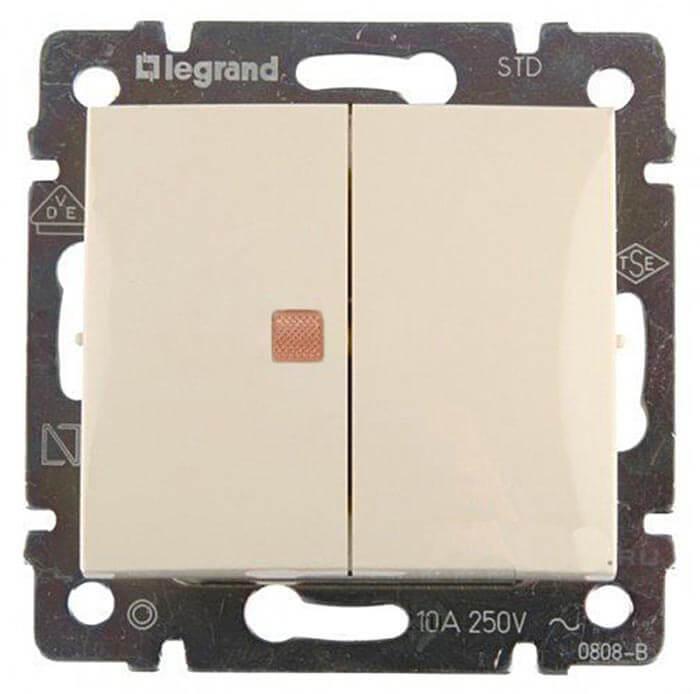 Переключатель двухклавишный Legrand Valena 10A 250V с подсветкой cлоновая кость 774345 в Санкт-Петербурге