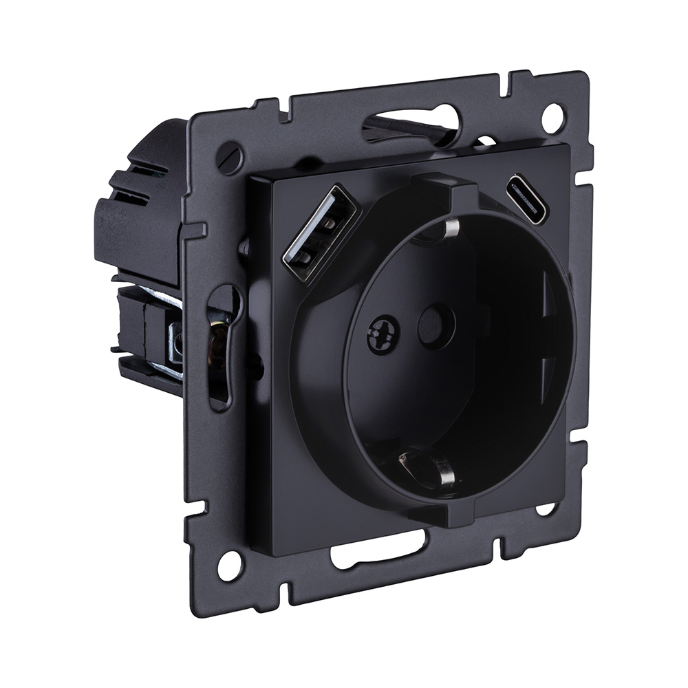 Розетка штепсельная SCHUKO 16A/250 В с USB A+C 20W, черный матовый Kollinger REA-004BM для Aspekt, Eleganz, Reflex в #REGION_NAME_DECLINE_PP#
