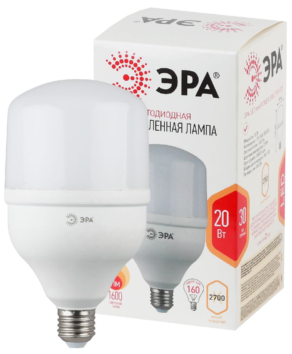 Лампа светодиодная Эра E27 20W 2700K LED POWER T80-20W-2700-E27 Б0027000 в #REGION_NAME_DECLINE_PP#