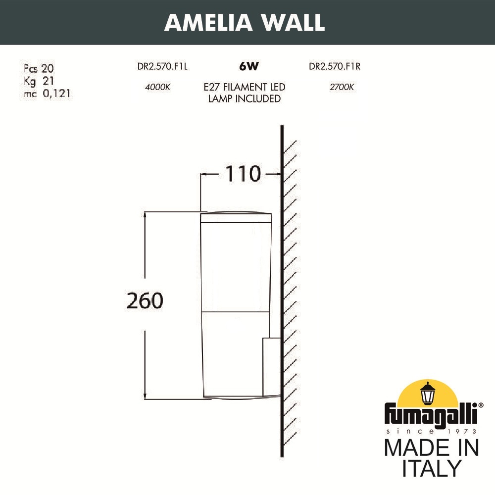 Уличный настенный светильник Fumagalli AMELIA WALL DR2.570.000.AYE27 в #REGION_NAME_DECLINE_PP#