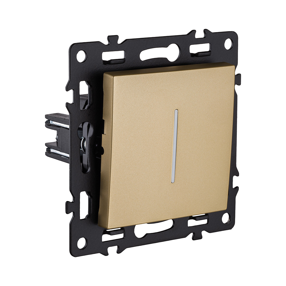 Выключатель кнопочный 1-клавишный 10А/250В с LED подсветкой, золотой Kollinger Asthetik AS-012GD в #REGION_NAME_DECLINE_PP#