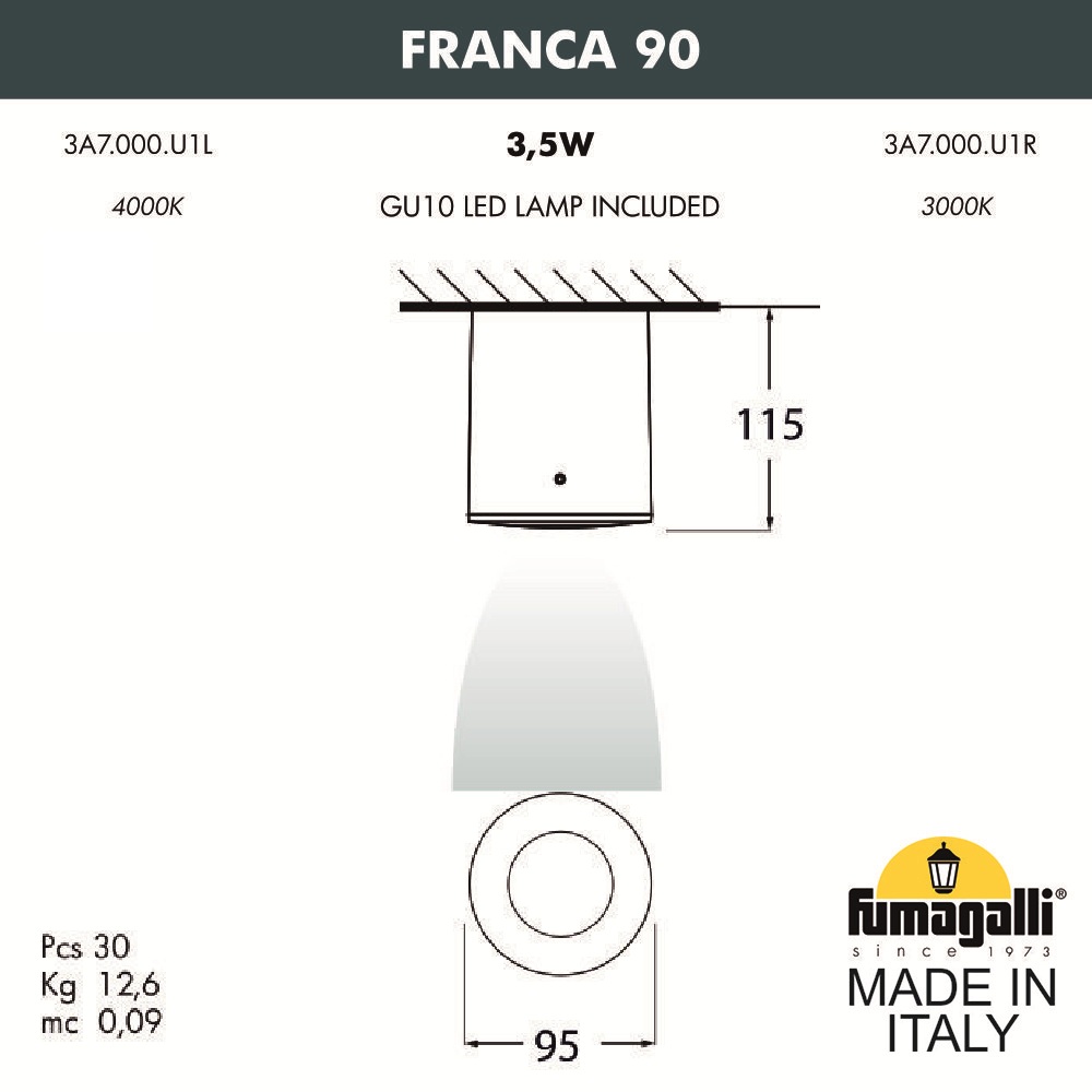 Уличный потолочный светильник Fumagalli Franca 3A7.000.000.AXU1L в Санкт-Петербурге