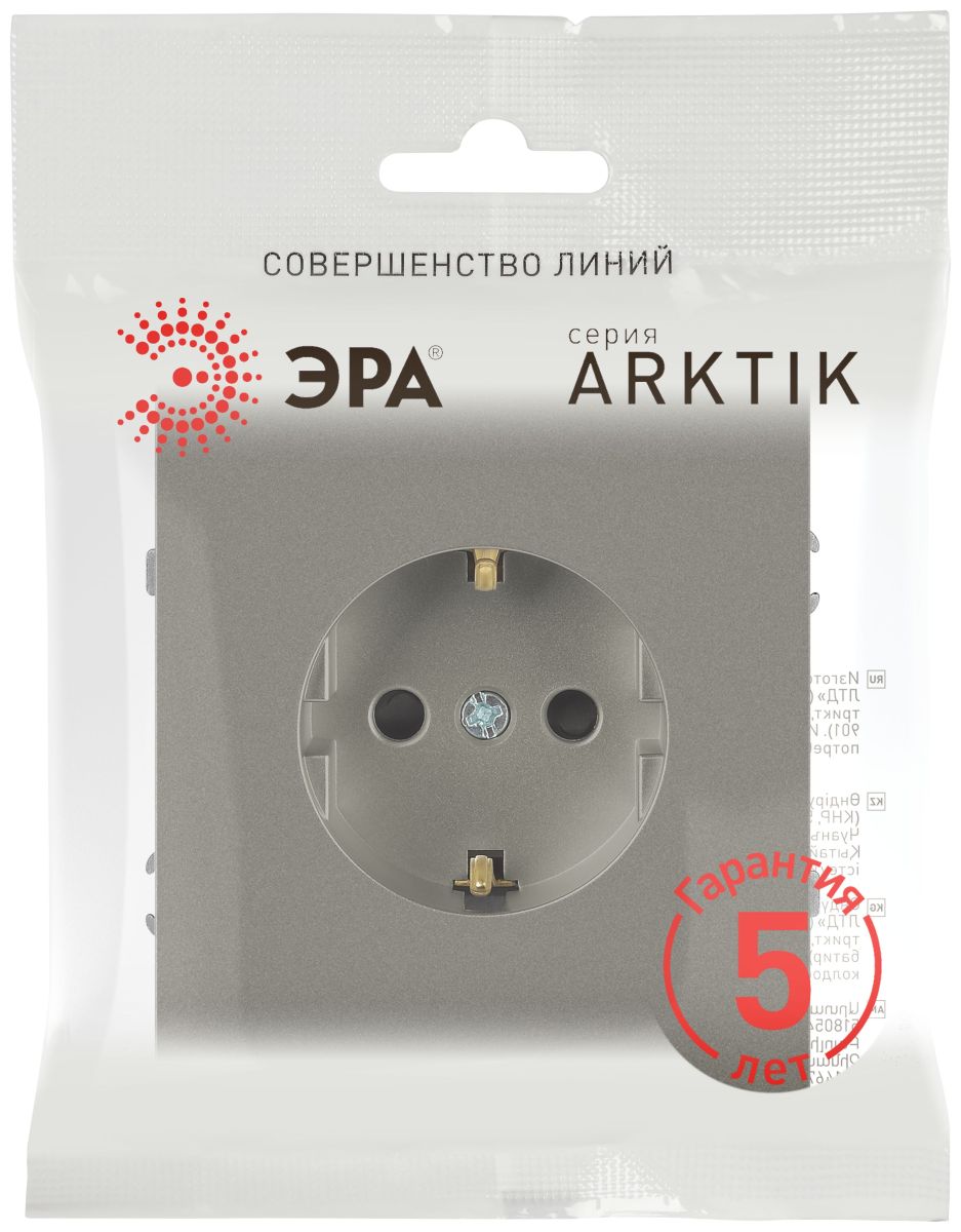 Розетка Эра Arktik 16-2101-07 с заземлением 2P+E Schuko 16А-250В титан Б0070420 в Санкт-Петербурге