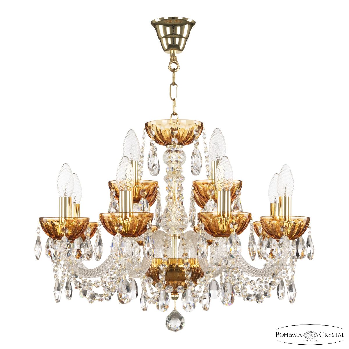 Подвесная люстра Bohemia Ivele Crystal 5402/8+4/195 G Amber/M-1H в Санкт-Петербурге