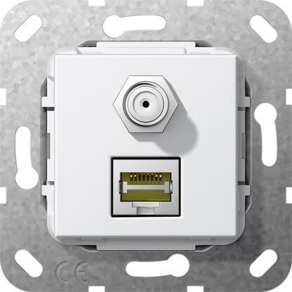 Розетка двойная MJ RJ45-SAT-F Gira System 55 6a кат чисто-белый глянцевый 569703 в Санкт-Петербурге