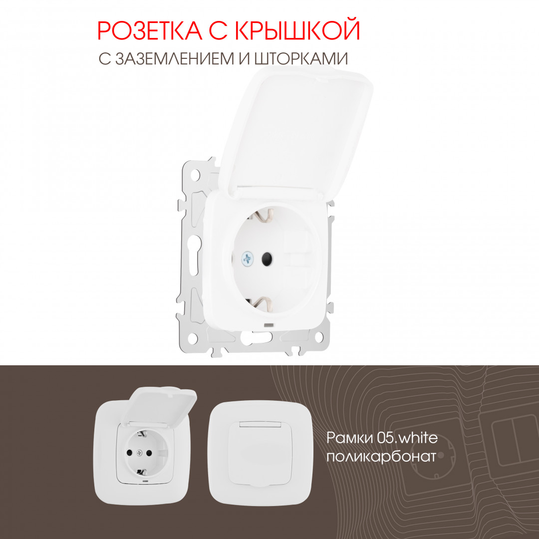 Розетка с заземлением, шторками и защитной крышкой Arte Milano 205.41-1.white в Санкт-Петербурге
