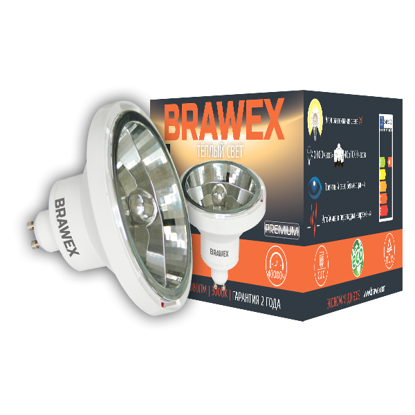 Лампа светодиодная Brawex рефлектор зеркальный GU10 12Вт 3000K 3906B-AR111m-12L в #REGION_NAME_DECLINE_PP#
