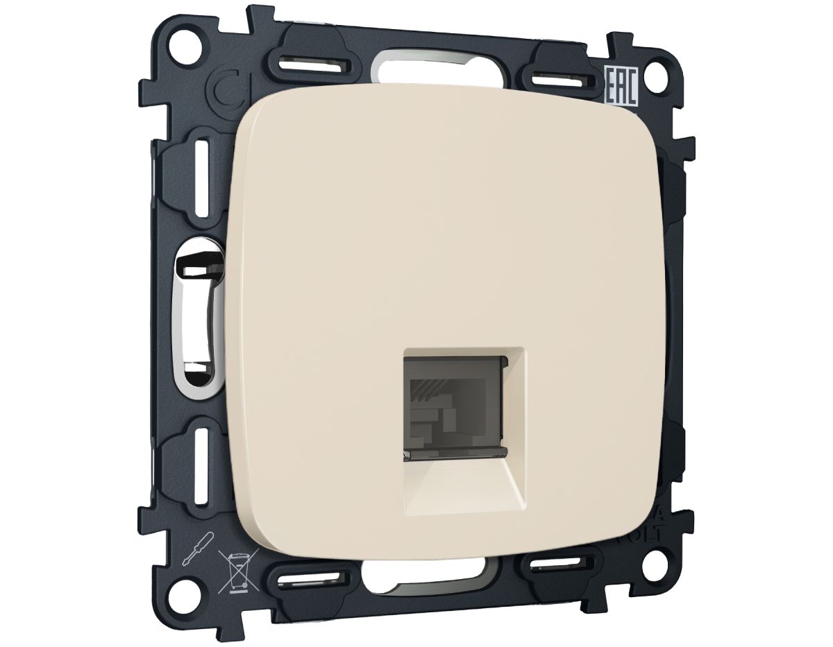 Комплект механизма компьютерной розетки Ambrella Volt RJ-45 (8P8C) CAT6A экранированной с автоматической защитной шторкой OMEGA MO332005 Бежевый матовый QUANT (OP3320, VM185) в Санкт-Петербурге