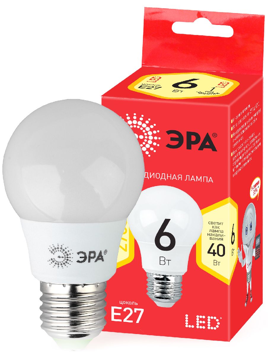 Лампа светодиодная Эра E27 6W 2700K ECO LED A55-6W-827-E27 Б0028008 в #REGION_NAME_DECLINE_PP#