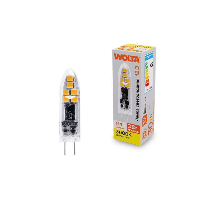 Светодиодная лампа WOLTA 3Вт 3000K G4 матовая WSTD-JC-12V3W3KG4-P в Санкт-Петербурге
