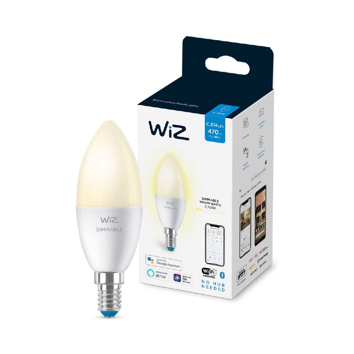 Умная светодиодная лампа Wiz Wi-Fi BLE40WC37E14927DIM1PF/6 E14 4,9W 2700K 929002448502 в Санкт-Петербурге