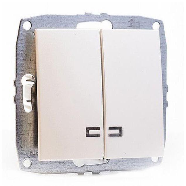 Выключатель двухклавишный с подсветкой Mono Electric Despina-Larissa 10А 250В жемчуг 500-002525-103 в Санкт-Петербурге