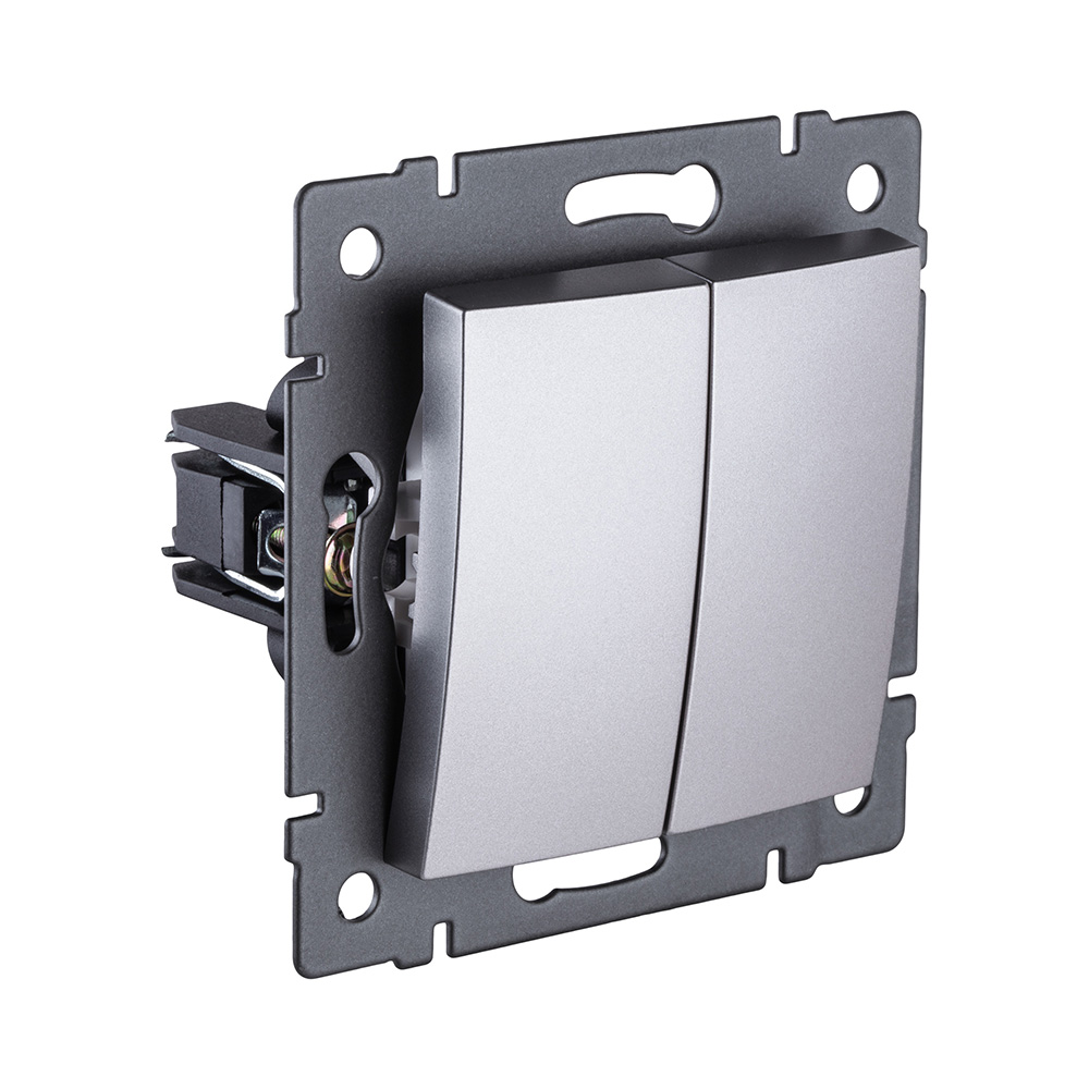 Выключатель кнопочный 2-клавишный 10А/250В, изогнутый, серый Kollinger REA-R-011GY для Aspekt, Eleganz, Reflex в Санкт-Петербурге