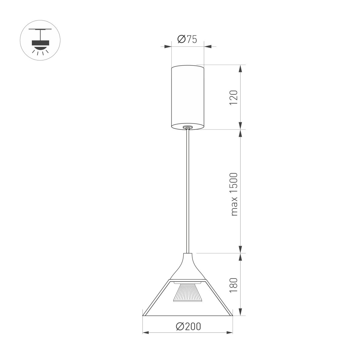 Подвесной светильник Arlight SP-OMBRELLO-HANG-R200-7W Warm3000 (BK, 30 deg, 230V) (IP20 Металл) 059590 в Санкт-Петербурге