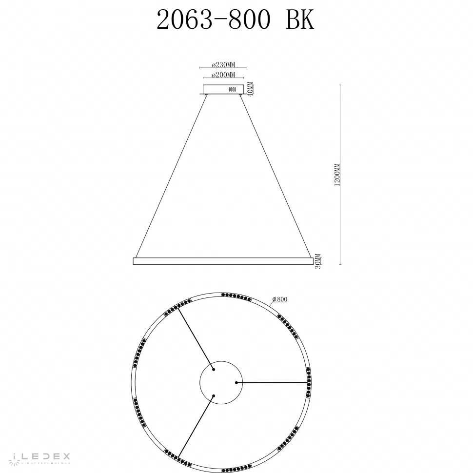 Подвесная люстра iLedex Vision 2063-D800 BK в Санкт-Петербурге