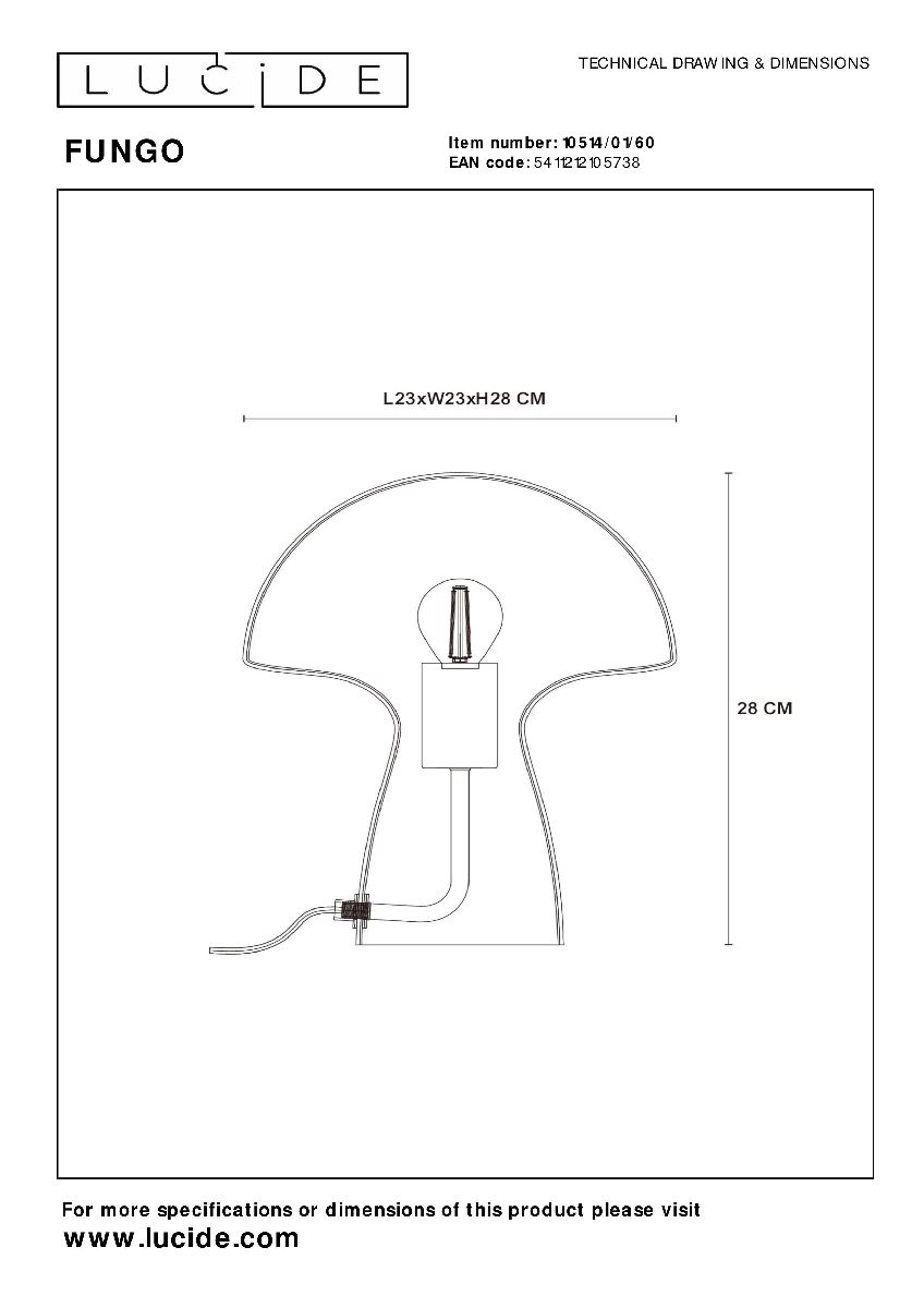 Настольная лампа Lucide Fungo 10514/01/60 в #REGION_NAME_DECLINE_PP#